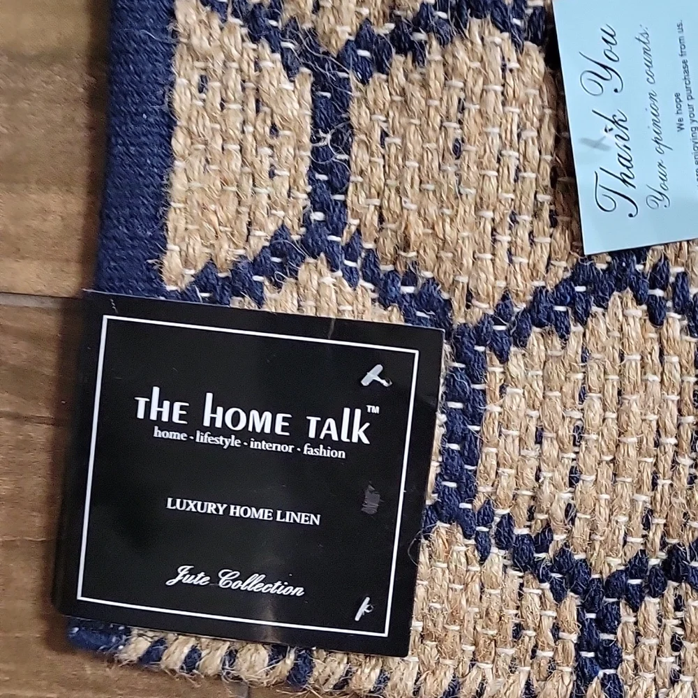 The Home Talk Jute Collection 2x3 ft hexagon reversible rug navy blue tan New…